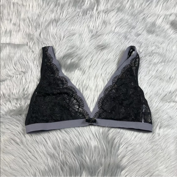 Adore Me Black Gray Gold Lace Sheer Bralette Size Large - Picture 1 of 4